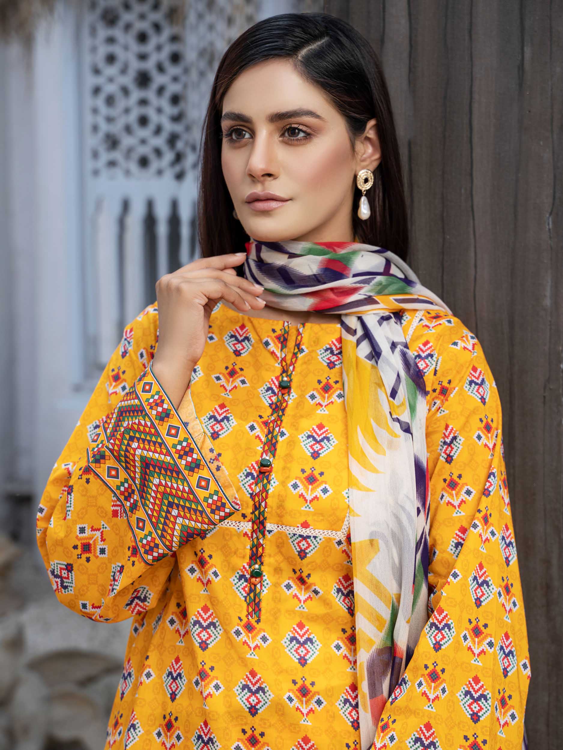 PRINTED LAWN 2PC SUIT ylw